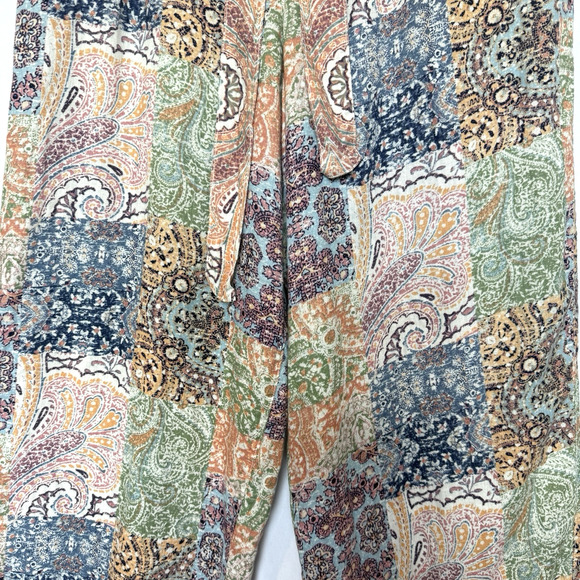 Rachel Zoe Womens Linen Resort Patchwork Wide Leg Pants Size L Prep Beach Paisle - Picture 4 of 13